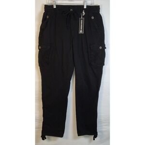 NWT Women's Four Steeds Mid-Rise Drawstring Elastic Waist Cargo Pants Black XL